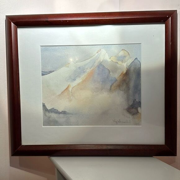 Art Watercolor Pastel Mountain Range Framed Signed Kay Hannah - Picture 1 of 12